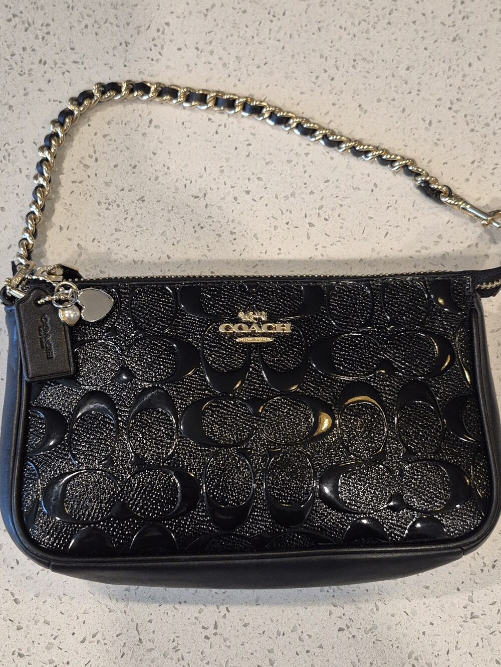 COACH Nolita 19 In Signature Black With Gold Hardware Wristlet Handbag Purse EUC